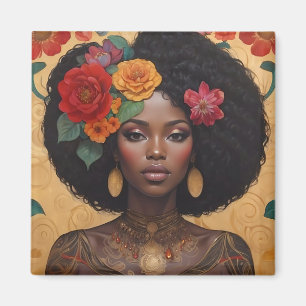 Beautiful African American Woman With Flowers Magnet