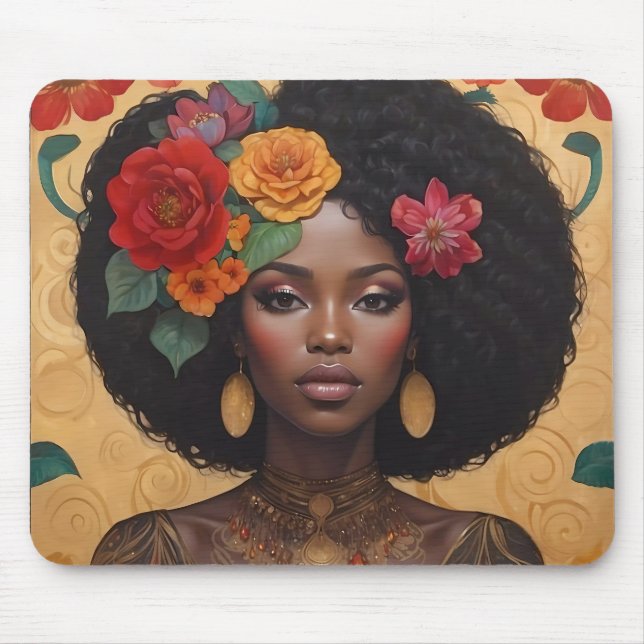 Beautiful African American Woman With Flowers Mouse Pad (Front)