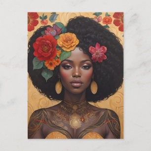 Beautiful African American Woman With Flowers Postcard