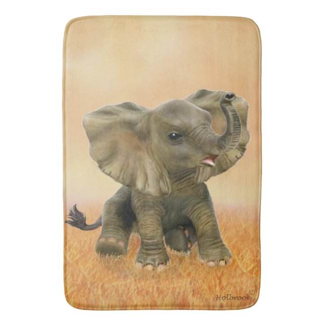 Beautiful African Baby Elephant Bath Mat (Front Vertical)