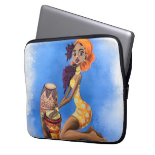 Beautiful African Drummer Girl - Happy Music Party Laptop Sleeve