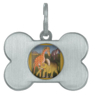 Beautiful African Elephant Giraffe animal safari Pet Name Tag