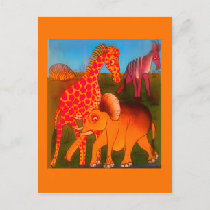 Beautiful African Elephant Giraffe animal safari Postcard
