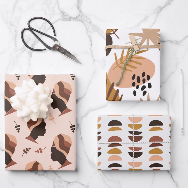 Beautiful African Woman Abstract Brown Pattern Wrapping Paper Sheet (Front)
