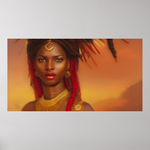 Beautiful African woman red gold Poster