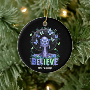 Beautiful Afro Woman Black Queen Praying Tribute Ceramic Ornament