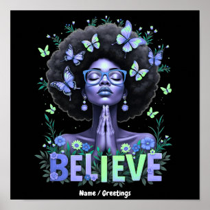 Beautiful Afro Woman Black Queen Praying Tribute Poster