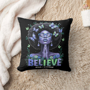 Beautiful Afro Woman Black Queen Praying Tribute Throw Pillow