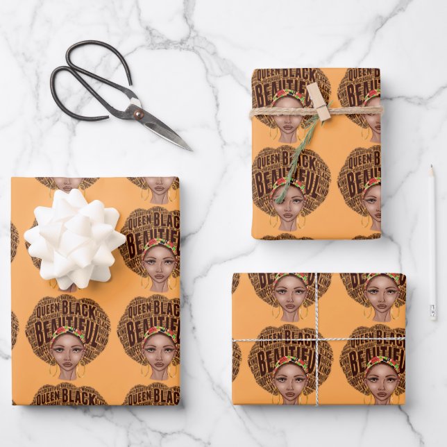 Beautiful Afrocentric Black Woman  Wrapping Paper  (Front)