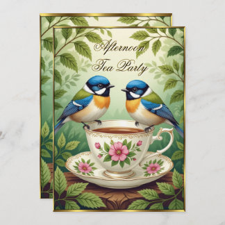 Beautiful Afternoon Tea Party Colourful Birds  Invitation