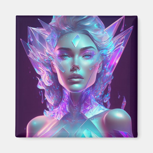 Beautiful Ai Art Pretty Icy Glass like Woman Magnet (Front)