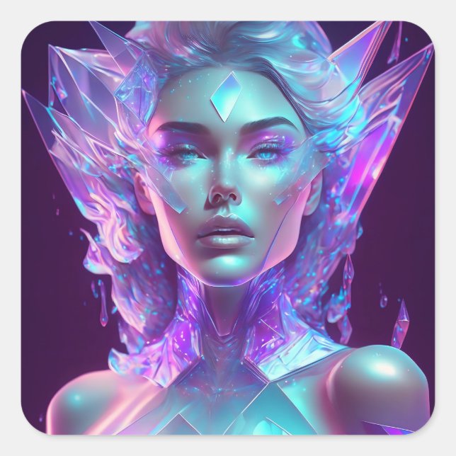 Beautiful Ai Art Pretty Icy Glass like Woman Square Sticker (Front)