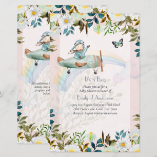 Beautiful Airplane Pilot Boys Baby Shower Invite