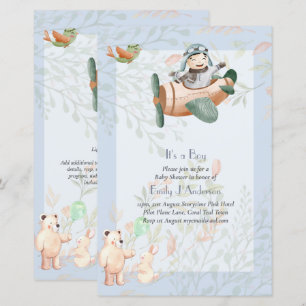 Beautiful Airplane Pilot Boys Baby Shower Invite