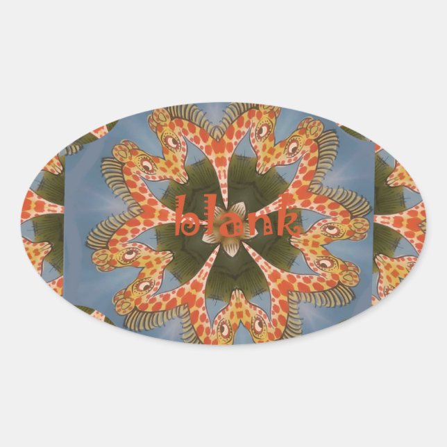 Beautiful amazing African colourful Giraffe blank Oval Sticker (Front)