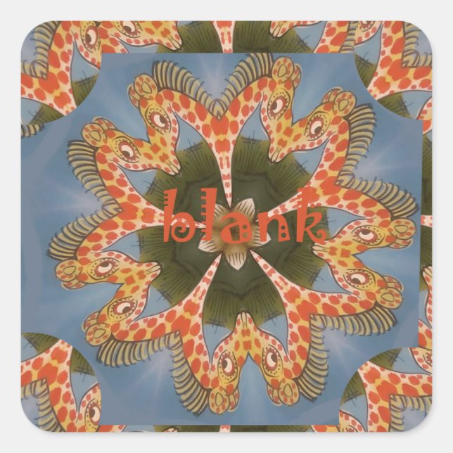 Beautiful amazing African colourful Giraffe blank Square Sticker (Front)