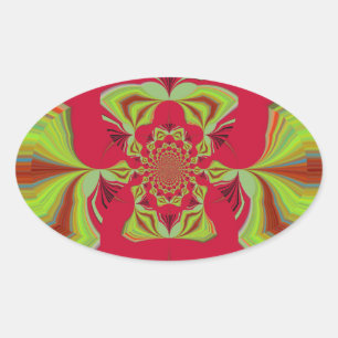 Beautiful Amazing African Red yellow Motif Pattern Oval Sticker