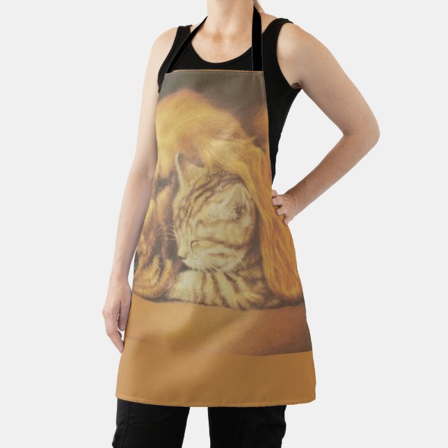 Beautiful Amazing Cat and Dog Cuddling Art Print Apron (Insitu)