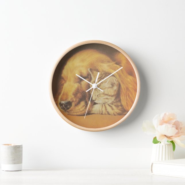 Beautiful Amazing Cat and Dog Cuddling Art Print Clock (Home)