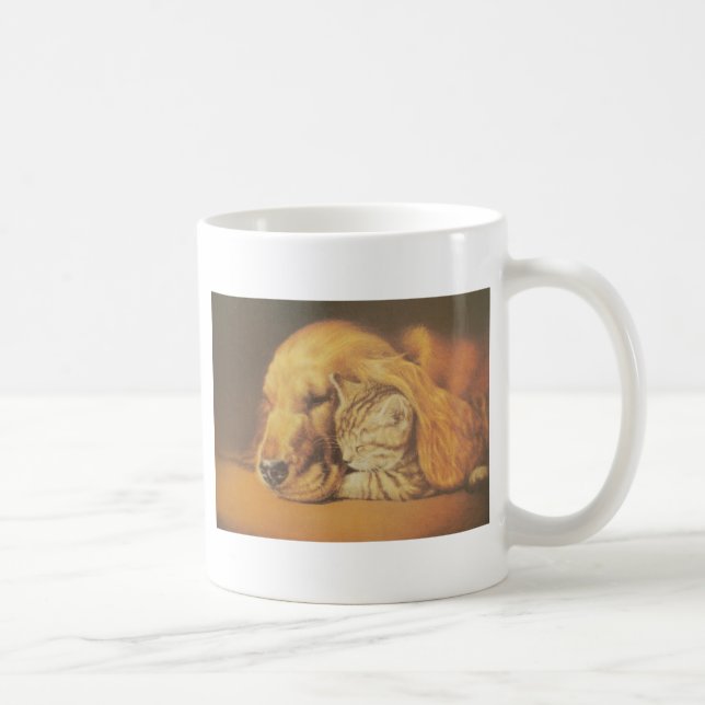 Beautiful Amazing Cat and Dog Cuddling Art Print Coffee Mug (Right)