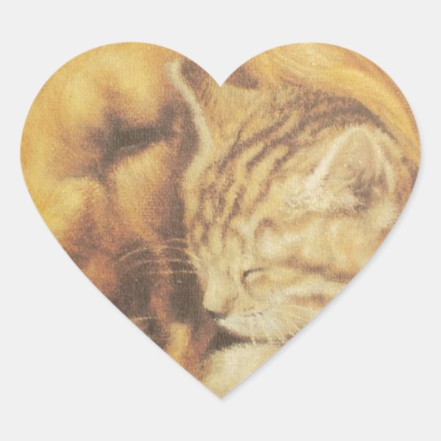 Beautiful Amazing Cat and Dog Cuddling Art Print Heart Sticker (Front)