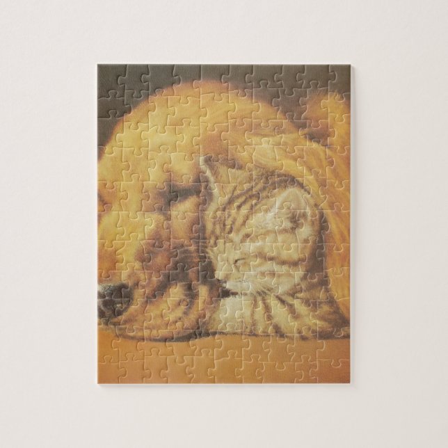Beautiful Amazing Cat and Dog Cuddling Art Print Jigsaw Puzzle (Vertical)