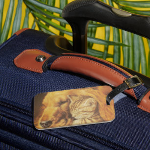 Beautiful Amazing Cat and Dog Cuddling Art Print Luggage Tag