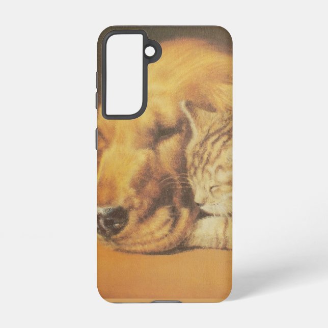 Beautiful Amazing Cat and Dog Cuddling Art Print Samsung Galaxy S21 Case (Back)