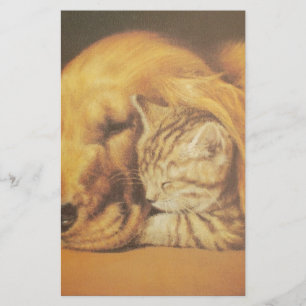 Beautiful Amazing Cat and Dog Cuddling Art Print Stationery