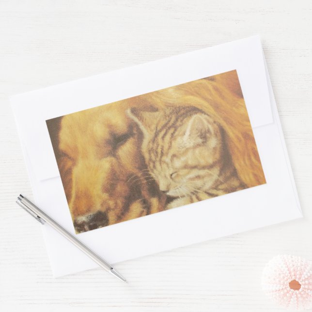 Beautiful Amazing Cat and Dog Cuddling Art Print Sticker (Envelope)