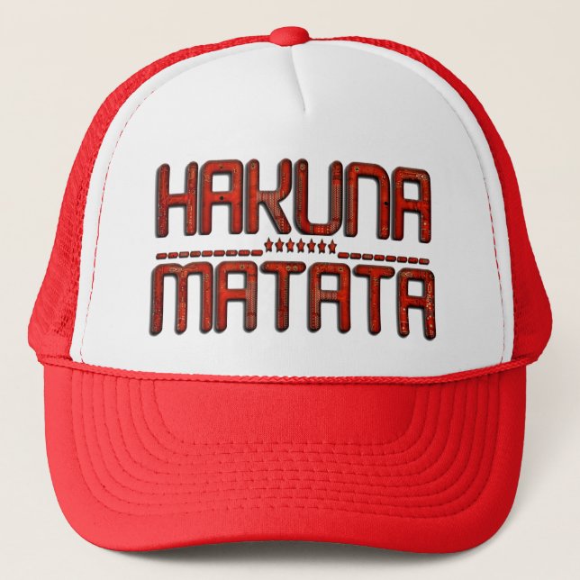 Beautiful Amazing Embossed Red Hakuna Matata Text  Trucker Hat (Front)