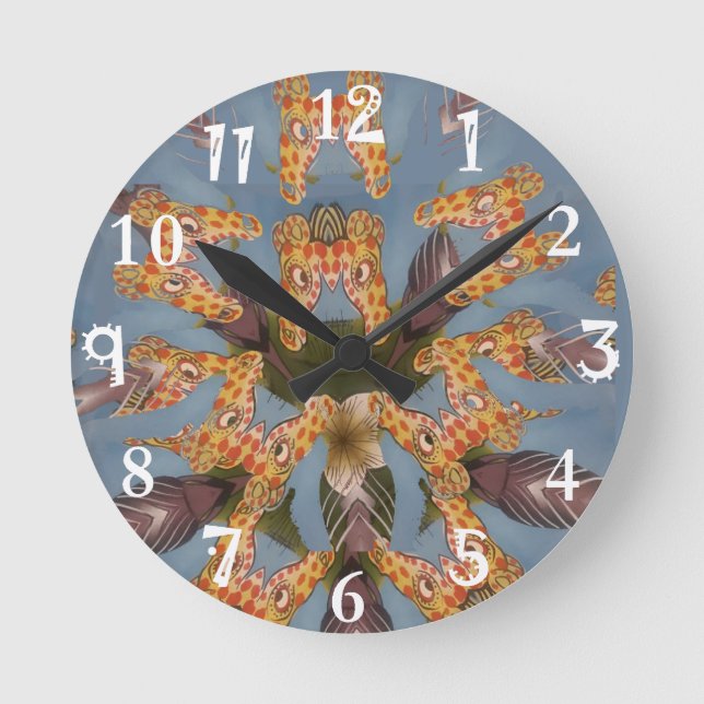 Beautiful amazing Funny African Giraffe pattern de Round Clock (Front)