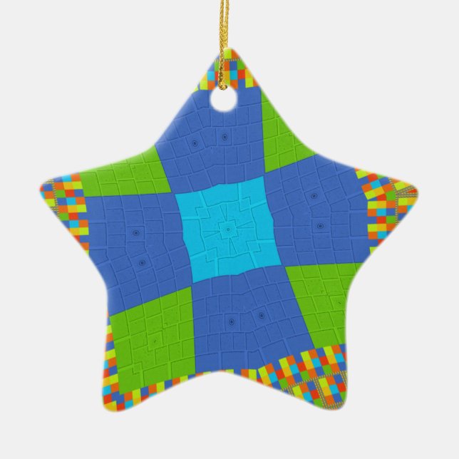 Beautiful Amazing Green Blue Cyan Art Print Design Ceramic Ornament (Front)