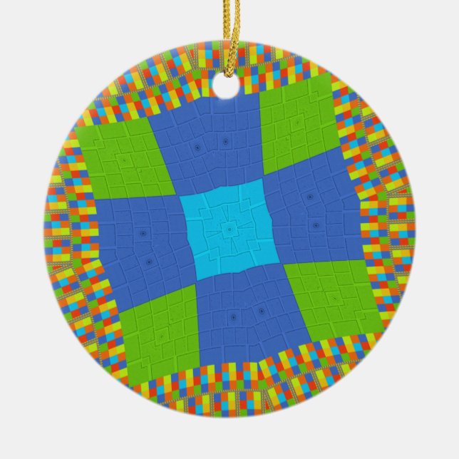 Beautiful Amazing Green Blue Cyan Art Print Design Ceramic Ornament (Front)