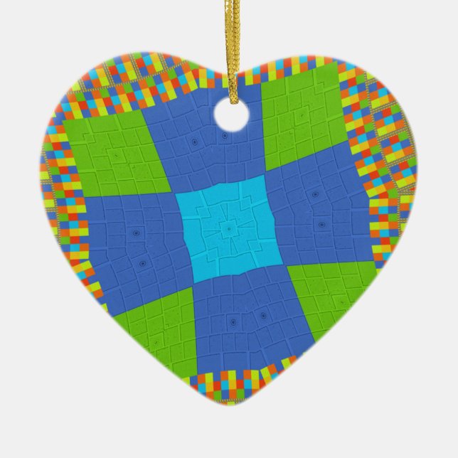 Beautiful Amazing Green Blue Cyan Art Print Design Ceramic Ornament (Front)
