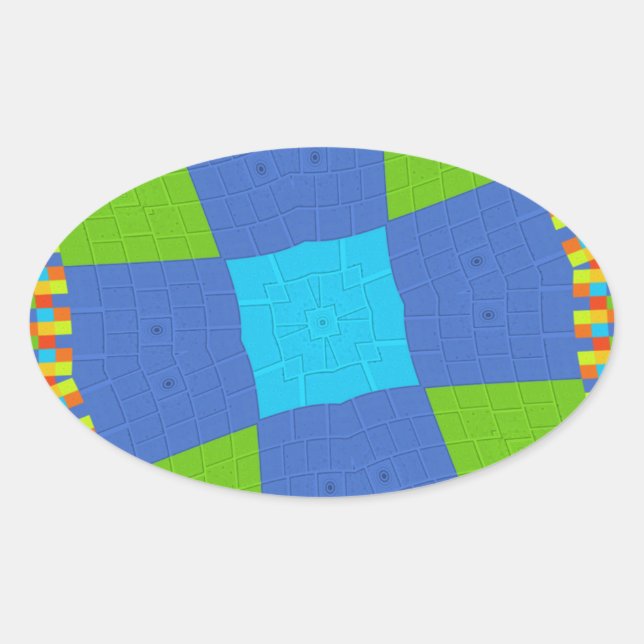 Beautiful Amazing Green Blue Cyan Art Print Design Oval Sticker (Front)