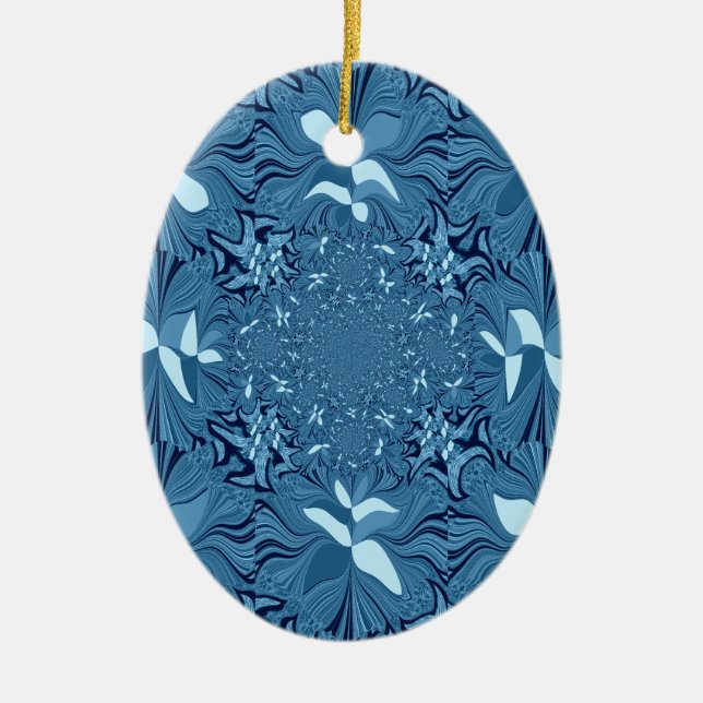 Beautiful Amazing Iridescent Blue Kaleidoscope Art Ceramic Ornament (Front)