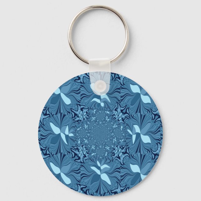 Beautiful Amazing Iridescent Blue Kaleidoscope Art Keychain (Front)