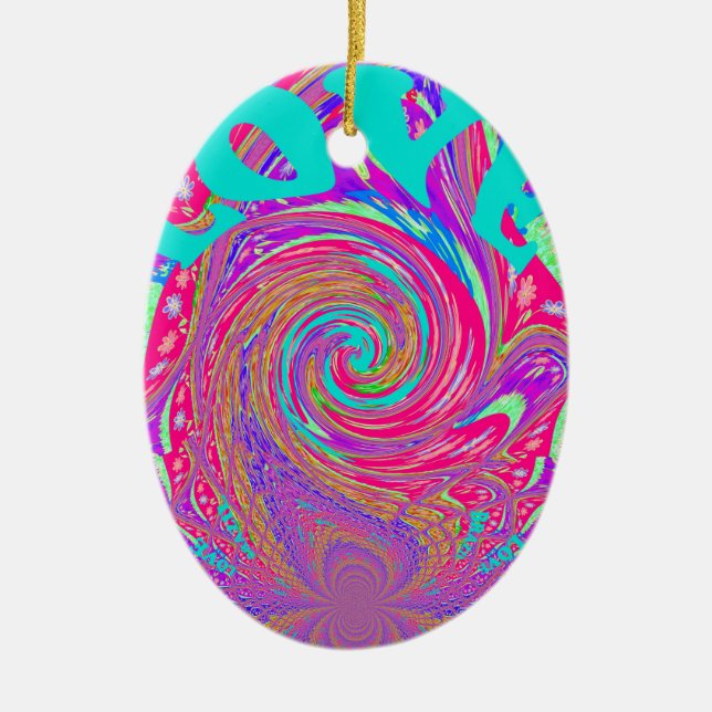 Beautiful Amazing Love Whirl Text Art Print Design Ceramic Ornament (Front)