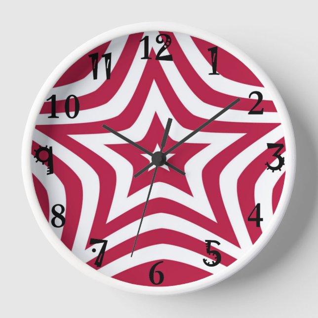 Beautiful amazing red and white stars art design clock (Front)