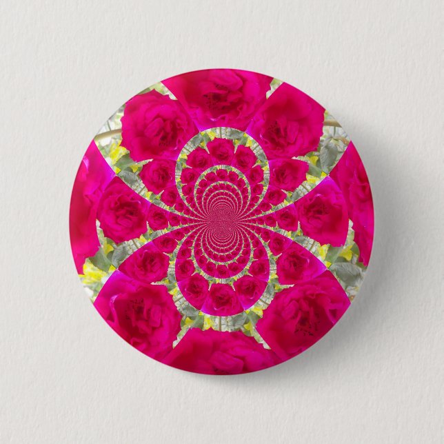 Beautiful Amazing Red Roses Kaleidoscope Pattern 2 Inch Round Button (Front)