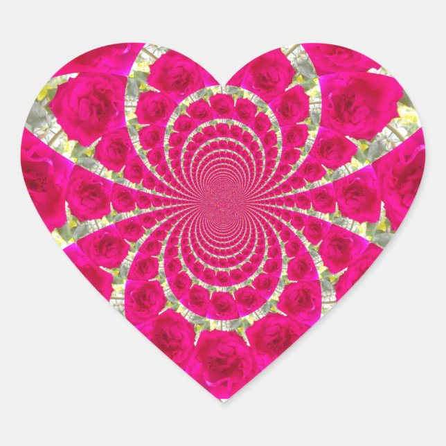 Beautiful Amazing Red Roses Kaleidoscope Pattern Heart Sticker (Front)