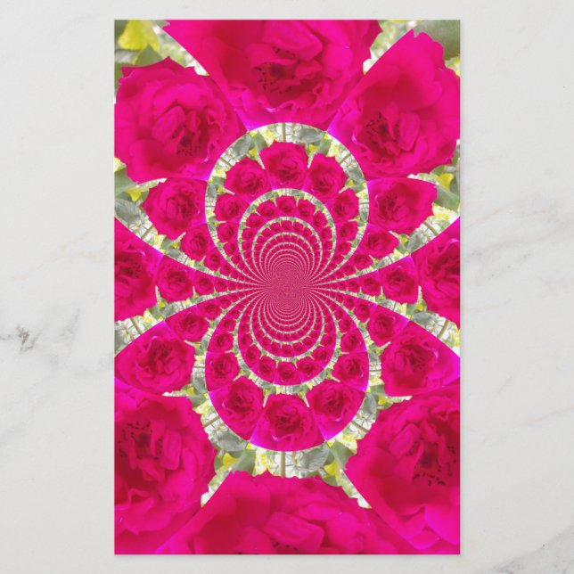 Beautiful Amazing Red Roses Kaleidoscope Pattern Stationery (Front)