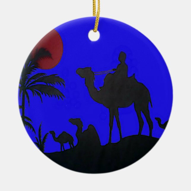 Beautiful Amazing Sunset Camel Safari Art Print Ceramic Ornament (Front)