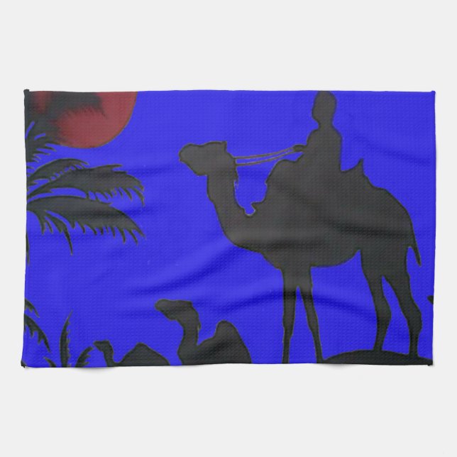 Beautiful Amazing Sunset Camel Safari Art Print Kitchen Towel (Horizontal)