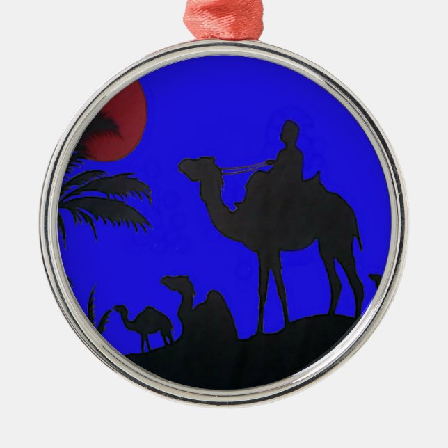 Beautiful Amazing Sunset Camel Safari Art Print Metal Ornament (Front)