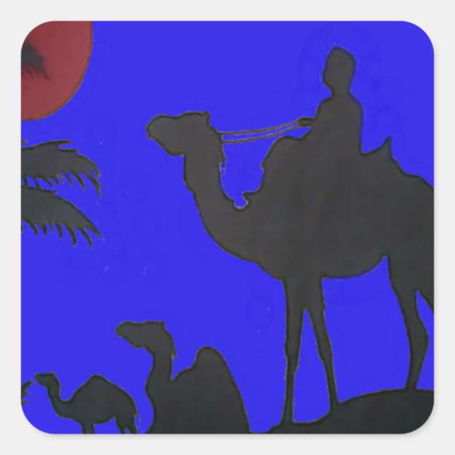 Beautiful Amazing Sunset Camel Safari Art Print Square Sticker (Front)