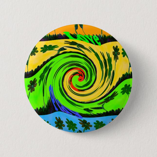 Beautiful Amazing Wavy Summer Wave Floral Colours 2 Inch Round Button (Front)