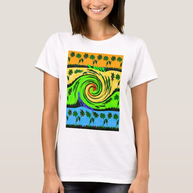 Beautiful Amazing Wavy Summer Wave Floral Colours T-Shirt (Front)