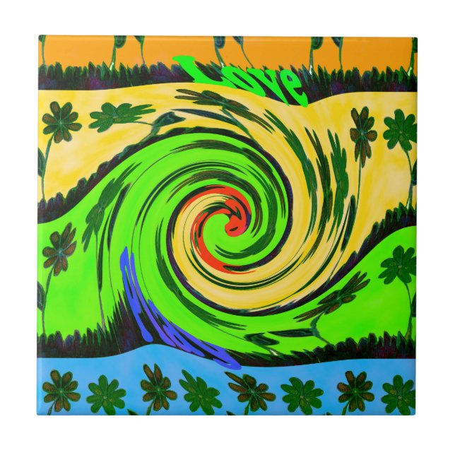 Beautiful Amazing Wavy Summer Wave Floral Colours Tile (Front)